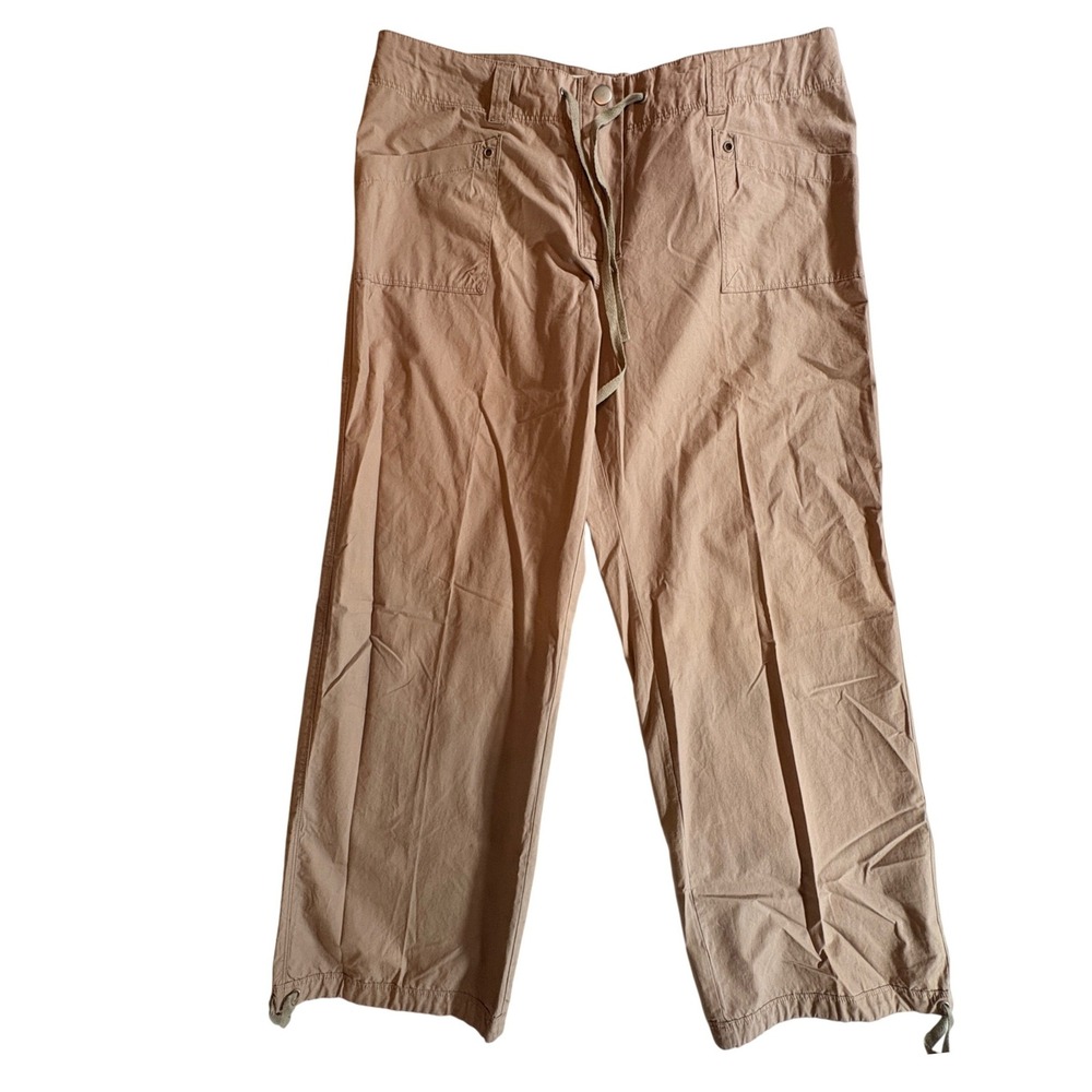 Sitwell Cargo Pants Womens 10 Tan Cotton Drawstring Wide Leg Utility Trousers